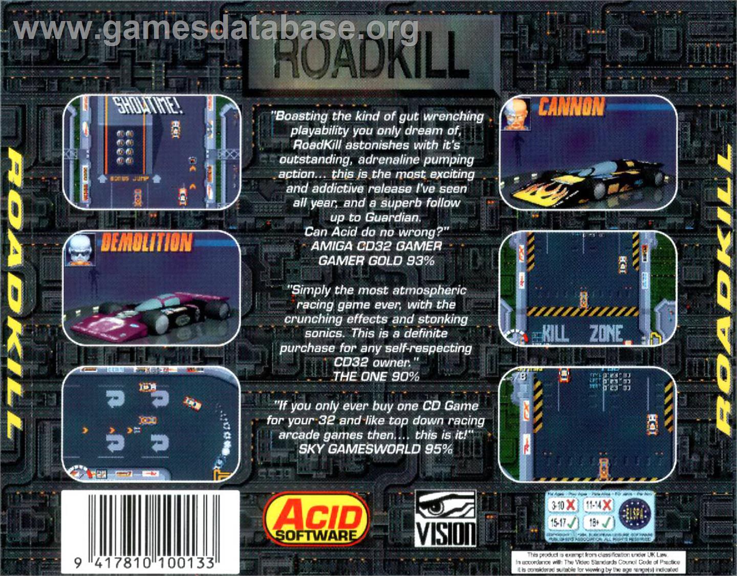 Roadkill - Commodore Amiga CD32 - Artwork - Box Back