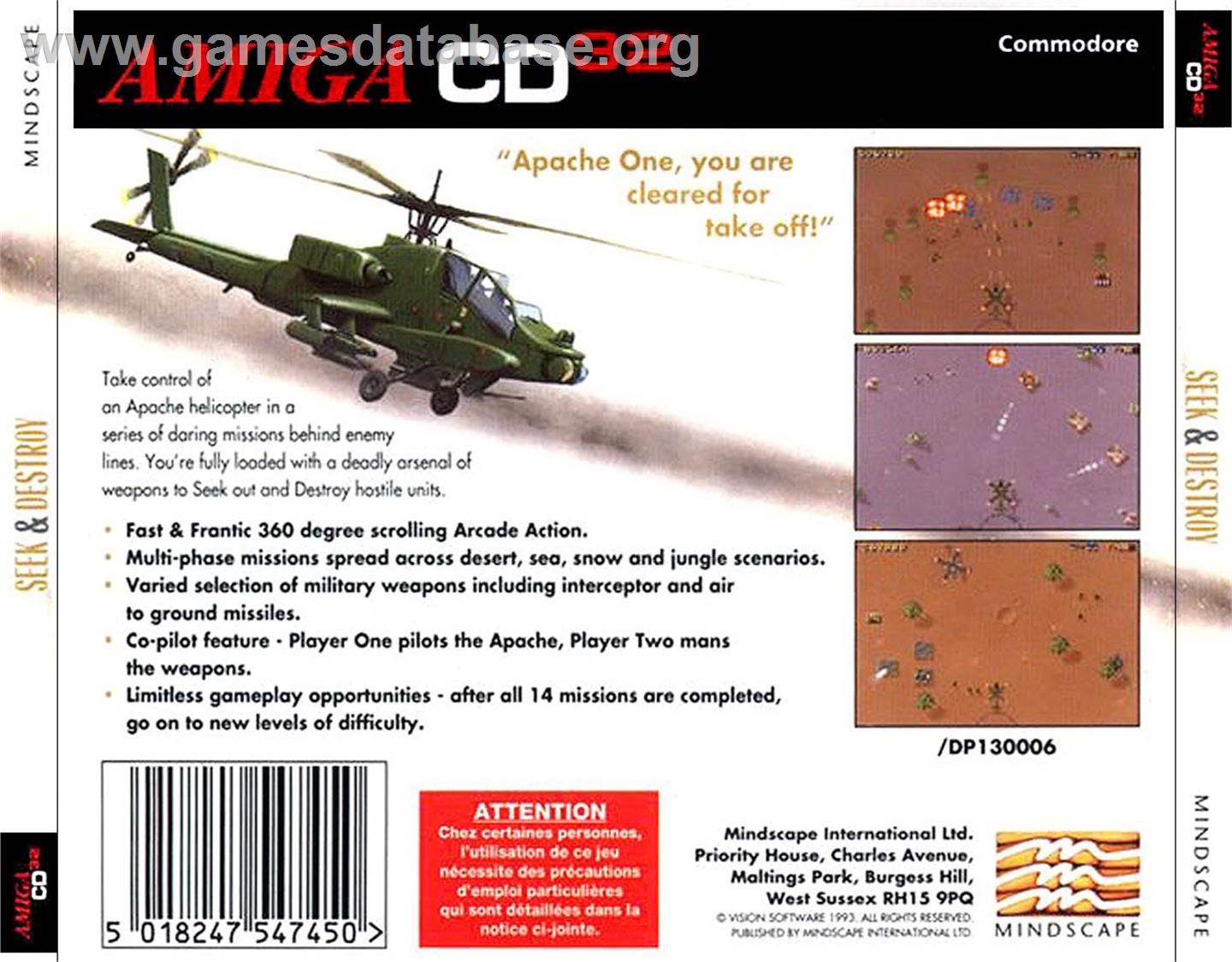 Seek and Destroy - Commodore Amiga CD32 - Artwork - Box Back