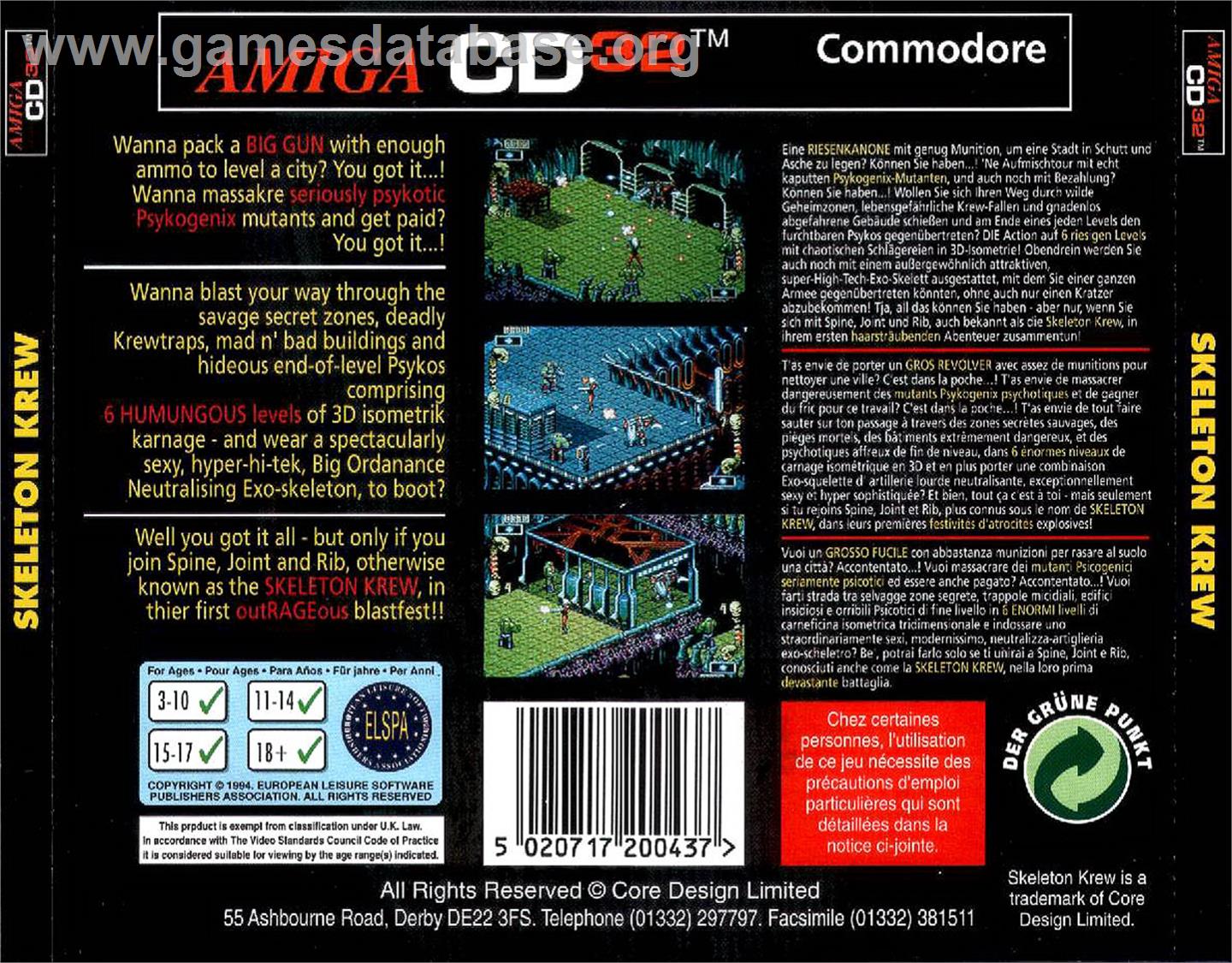 Skeleton Krew - Commodore Amiga CD32 - Artwork - Box Back