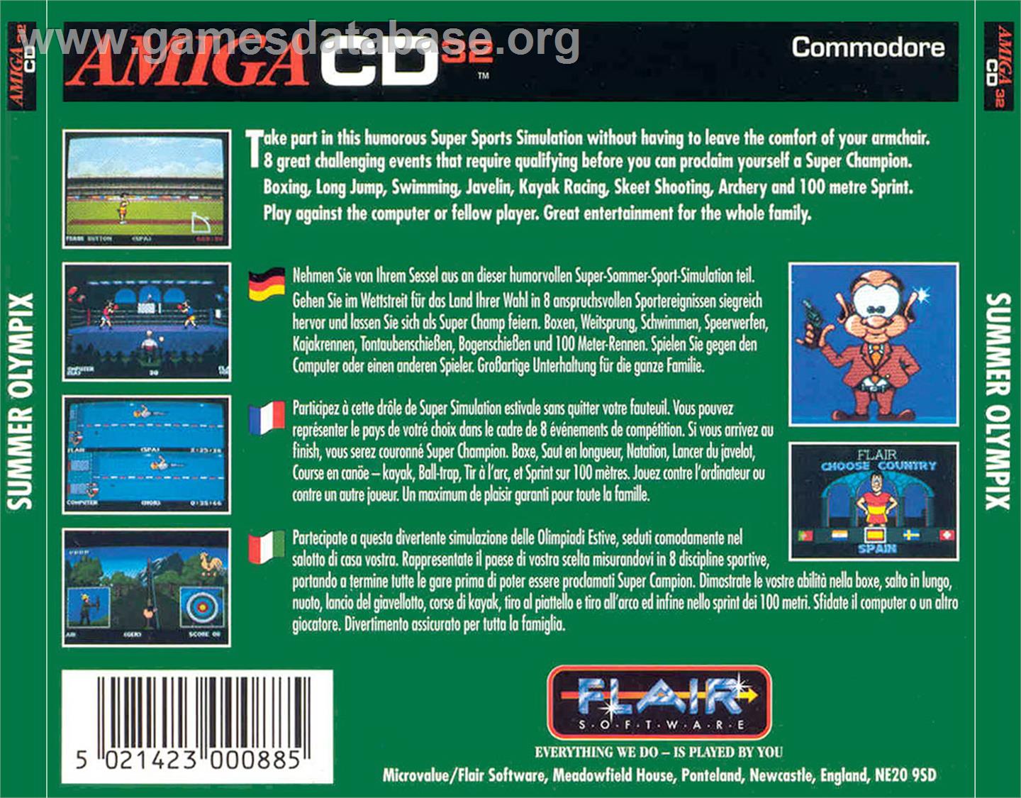 Summer Olympix - Commodore Amiga CD32 - Artwork - Box Back