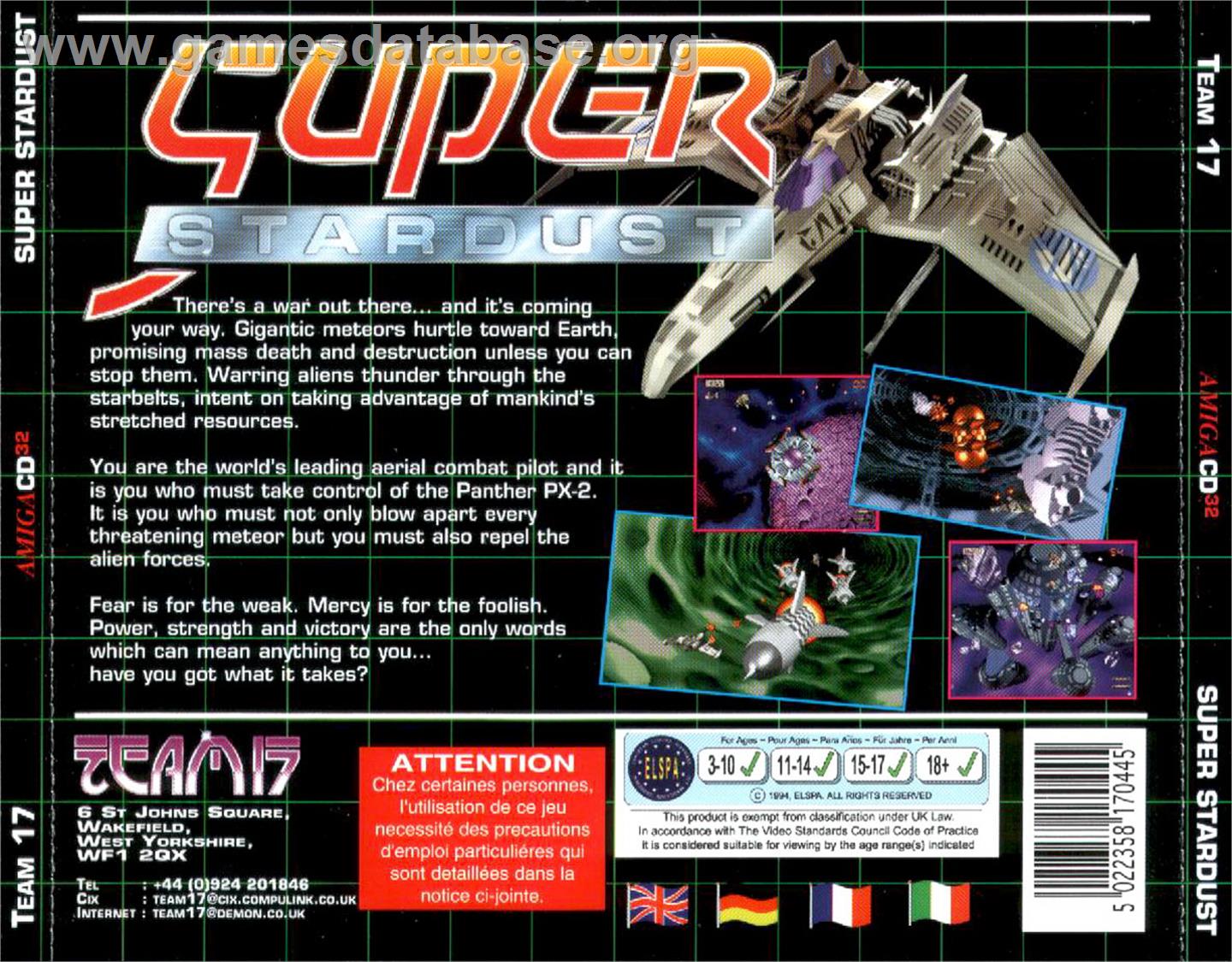 Super Stardust - Commodore Amiga CD32 - Artwork - Box Back