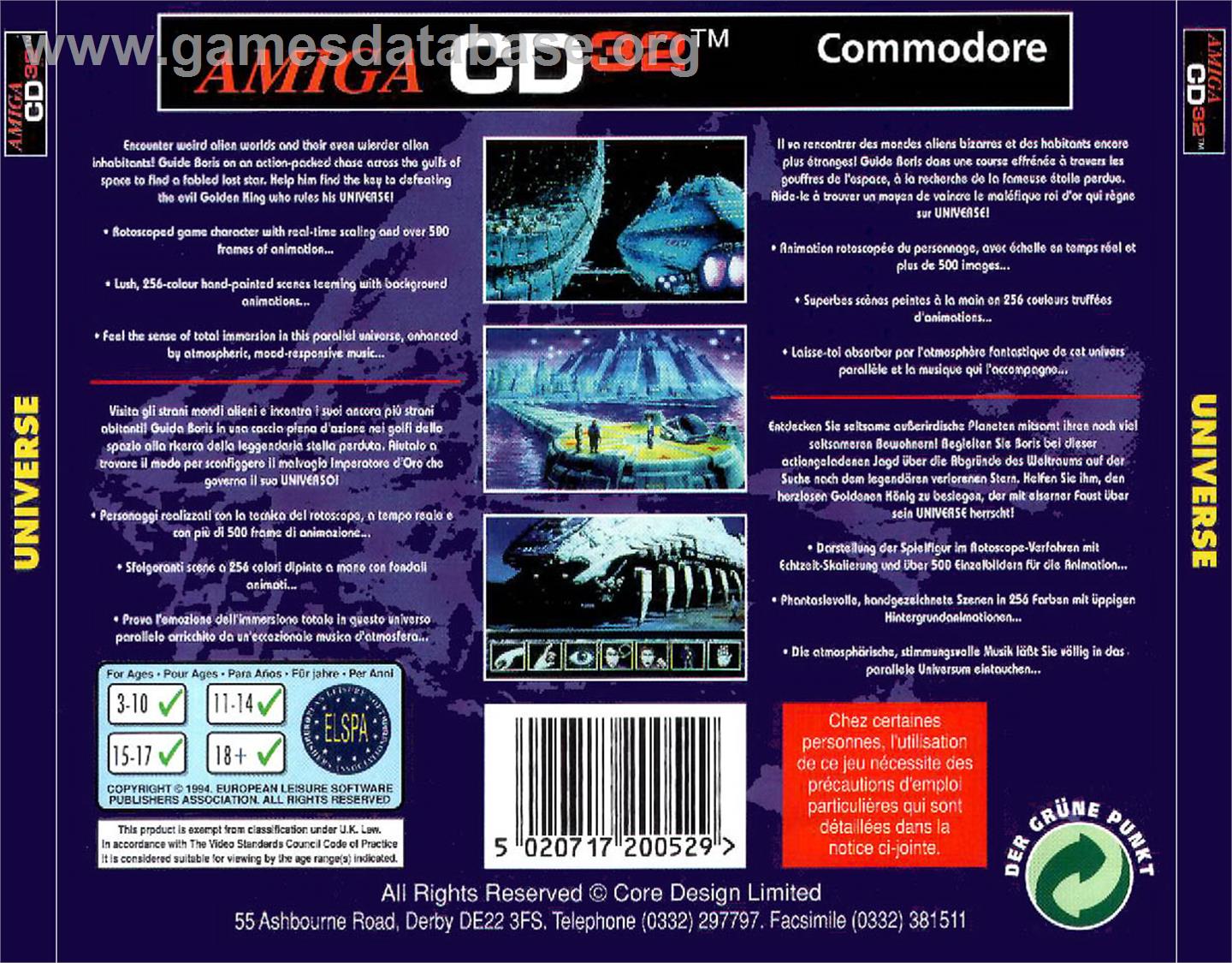Universe - Commodore Amiga CD32 - Artwork - Box Back