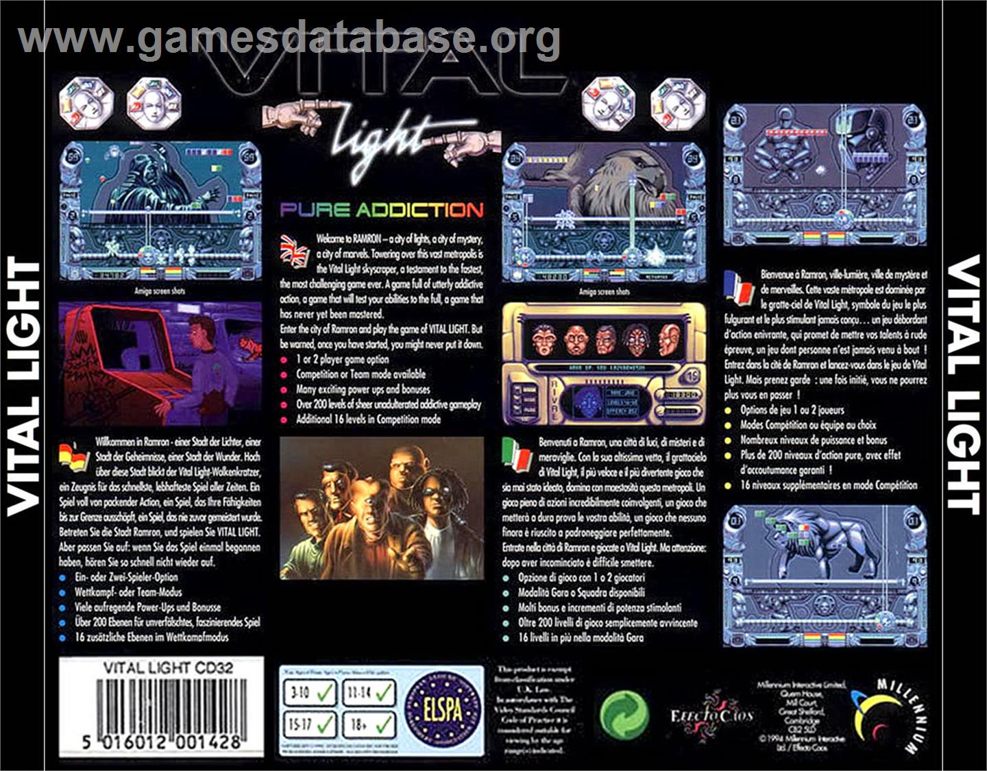 Vital Light - Commodore Amiga CD32 - Artwork - Box Back