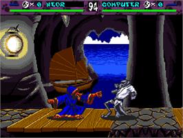 In game image of Brutal: Paws of Fury on the Commodore Amiga CD32.