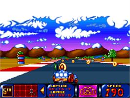 In game image of Bump 'n' Burn on the Commodore Amiga CD32.