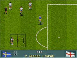In game image of John Barnes' European Football on the Commodore Amiga CD32.