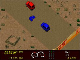 In game image of Power Drive on the Commodore Amiga CD32.