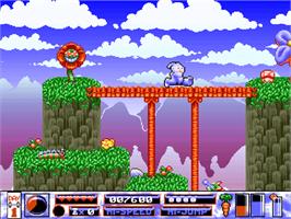 In game image of Quik the Thunder Rabbit on the Commodore Amiga CD32.