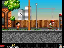 In game image of Soccer Kid on the Commodore Amiga CD32.