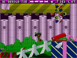 In game image of Zool 2 on the Commodore Amiga CD32.