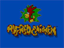 Title screen of Alfred Chicken on the Commodore Amiga CD32.