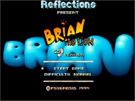 Title screen of Brian the Lion on the Commodore Amiga CD32.