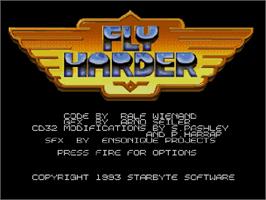 Title screen of Fly Harder on the Commodore Amiga CD32.