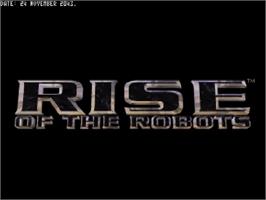 Title screen of Rise of the Robots on the Commodore Amiga CD32.