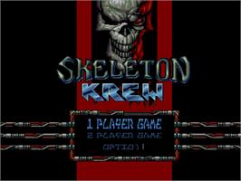 Title screen of Skeleton Krew on the Commodore Amiga CD32.