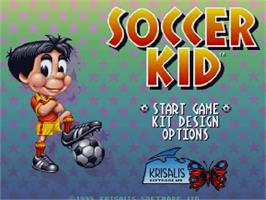 Title screen of Soccer Kid on the Commodore Amiga CD32.