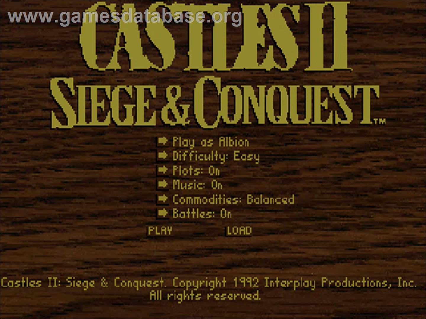Castles 2: Siege & Conquest - Commodore Amiga CD32 - Artwork - Title Screen