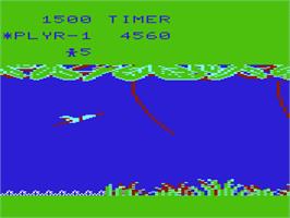 In game image of Jungle Hunt on the Commodore VIC-20.