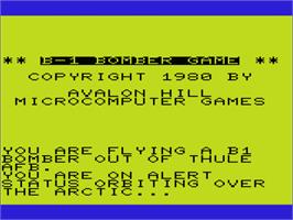 Title screen of B-1 Nuclear Bomber on the Commodore VIC-20.