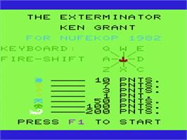 Title screen of Exterminator on the Commodore VIC-20.