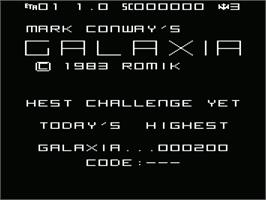 Title screen of Galaxia on the Commodore VIC-20.