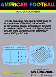 Box back cover for American Football on the Emerson Arcadia 2001.