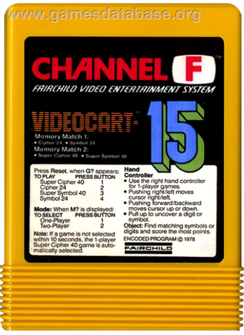 Memory Match 1 & 2 - Fairchild Channel F - Artwork - Cartridge