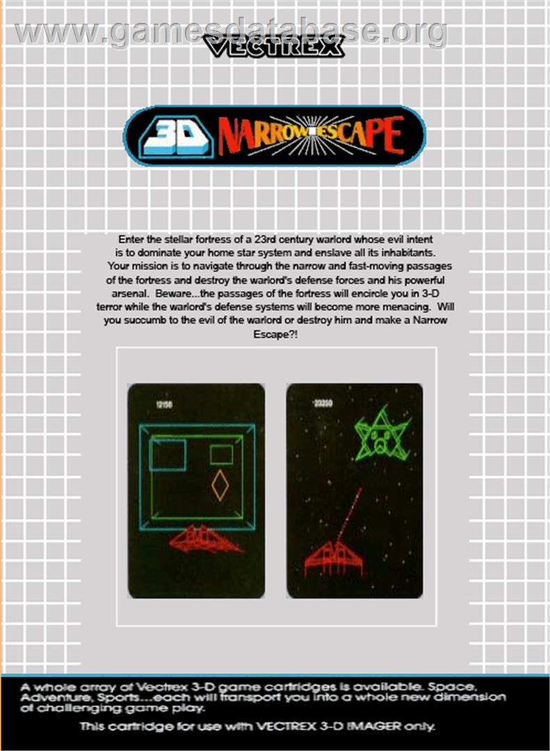 3D Narrow Escape - GCE Vectrex - Artwork - Box Back