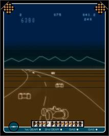 In game image of Pole Position on the GCE Vectrex.