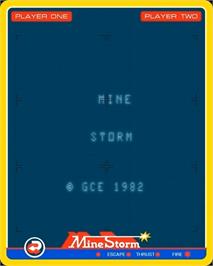 Title screen of Mine Storm on the GCE Vectrex.