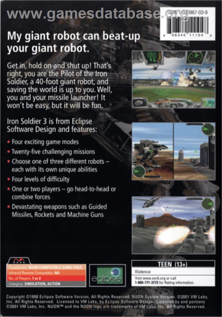 Iron Soldier 3 - Genesis Microchip Nuon - Artwork - Box Back