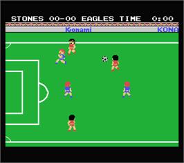 In game image of Konami's Soccer on the MSX.