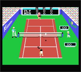 In game image of Konami's Tennis on the MSX.