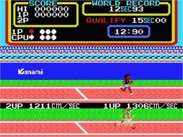 In game image of Track & Field 2 on the MSX.