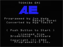 Title screen of A.E. on the MSX.