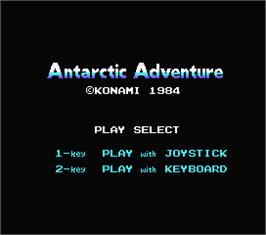 Title screen of Antarctic Adventure on the MSX.