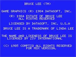 Title screen of Bruce Lee on the MSX.