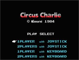Title screen of Circus Charlie on the MSX.