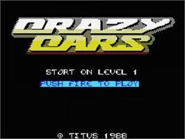 Title screen of Crazy Cars on the MSX.