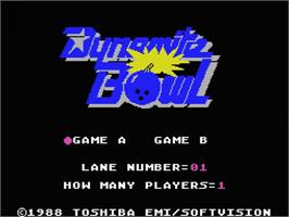 Title screen of Dynamite Bowl on the MSX.
