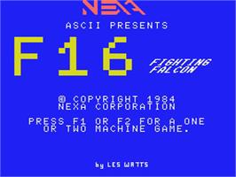 Title screen of F-16 Fighting Falcon on the MSX.