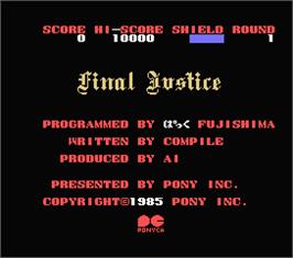 Title screen of Final Justice on the MSX.