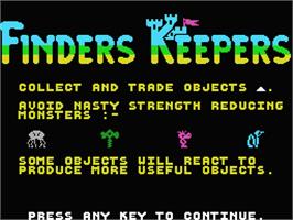 Title screen of Finders Keepers on the MSX.