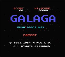 Title screen of Galaga on the MSX.