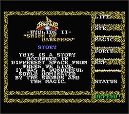 Title screen of Hydlide II: Shine of Darkness on the MSX.