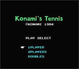 Title screen of Konami's Tennis on the MSX.