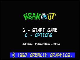 Title screen of Krakout on the MSX.