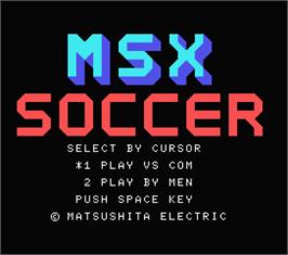 Title screen of MSX Soccer on the MSX.
