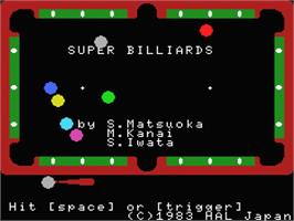 Title screen of Super Billiards on the MSX.