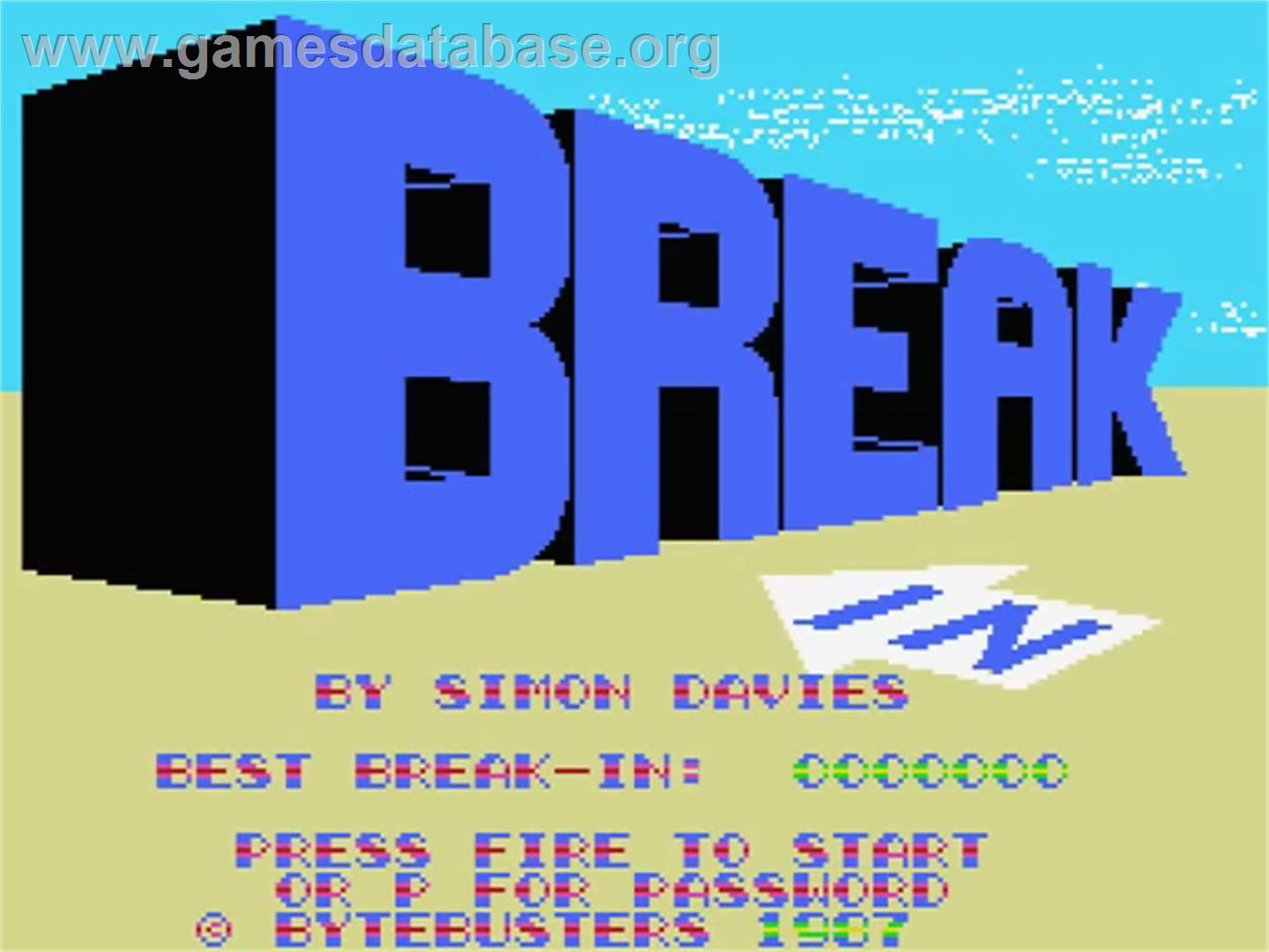 Break In - MSX - Artwork - Title Screen